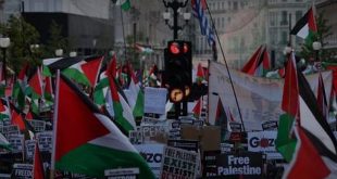 Masiva protesta en favor de Palestina frente a las sedes de la BBC y la Cámara de los Comunes en Londres