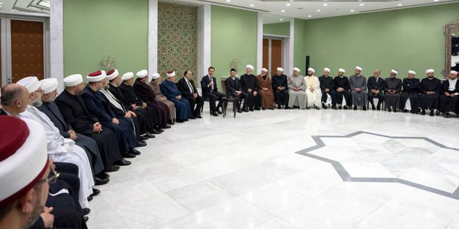 رئیس جمهور  بشار اسد  هیئی از علمای برجسته دین مبین اسلام در دمشق به مناسبت  ماه مبارک رمضان استقبال کرد 11-4-2022