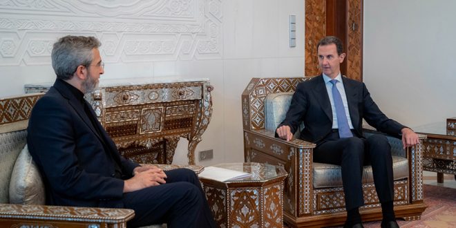 رئیس جمهور بشار الاسد با باقری کنی دیدار و با وی درباره روابط دوجانبه و تحولات در اراضی اشغالی فلسطین گفتگو کرد 4-6-2024